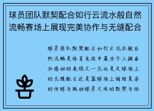 球员团队默契配合如行云流水般自然流畅赛场上展现完美协作与无缝配合